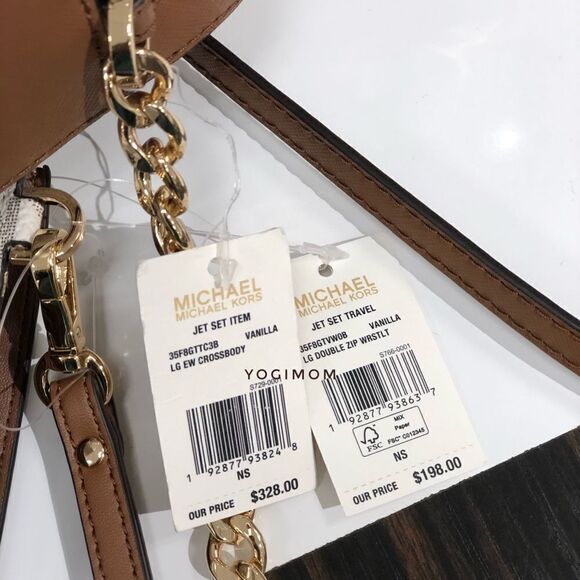 BUNDLE MICHAEL KORS Jet Set Large Vanilla MK Logo East West Xbody Phone Wallet - Picture 8 of 15